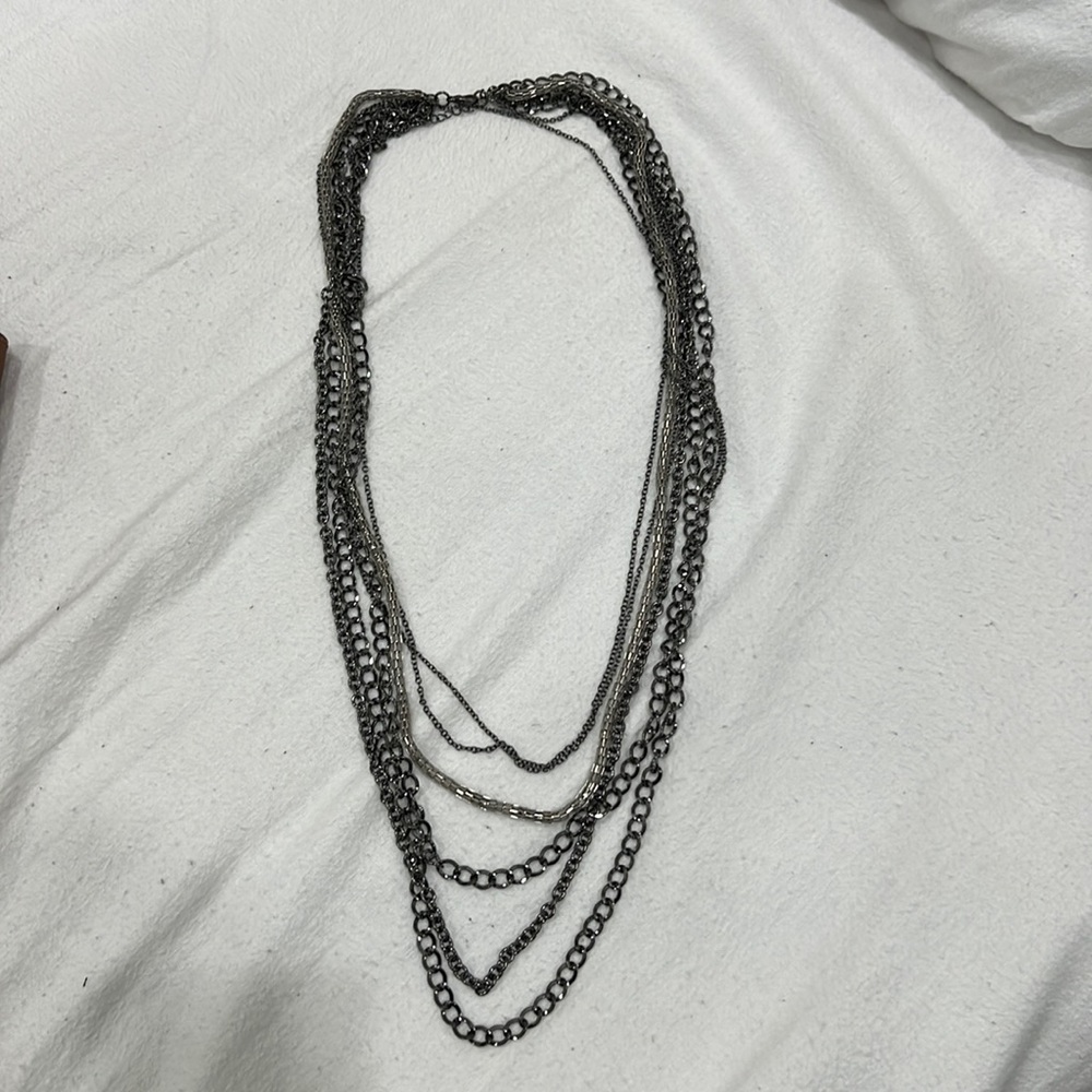 Express Charcoal and Silver layered chain necklace